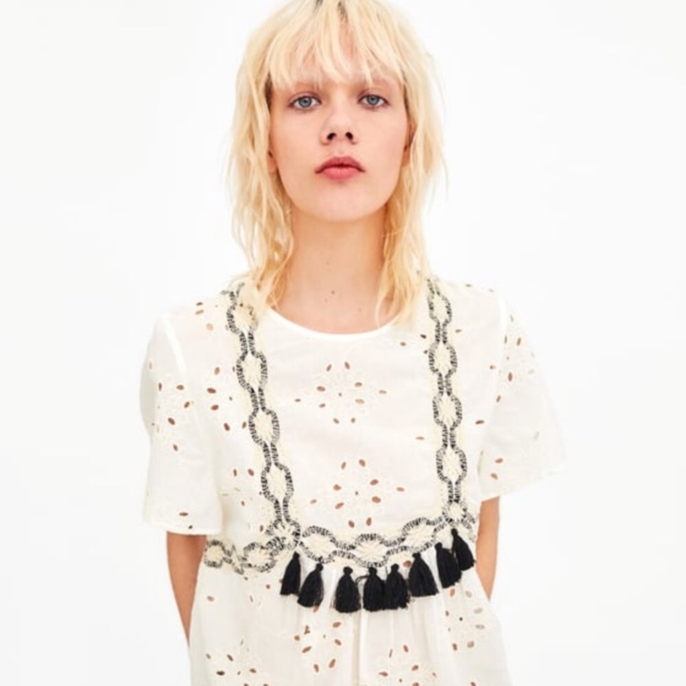 Zara crop tassel eyelet top